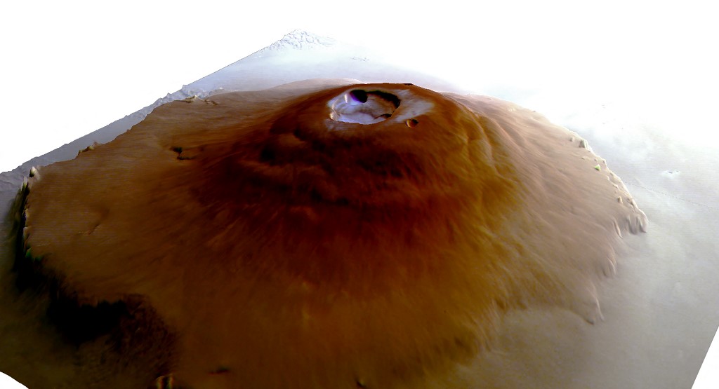 Modelo 3D do vulcão Olympus Mons em Marte (Crédito: Adomas Valantinas / AFP)