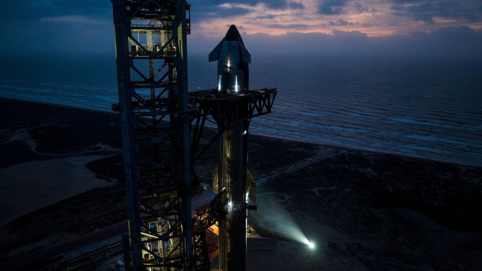 Foguete Starship preparado para o nono teste (Divulgação/ SpaceX)