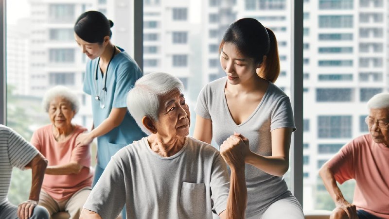 Idosos recebem acompanhamento terapêutico em Singapura
