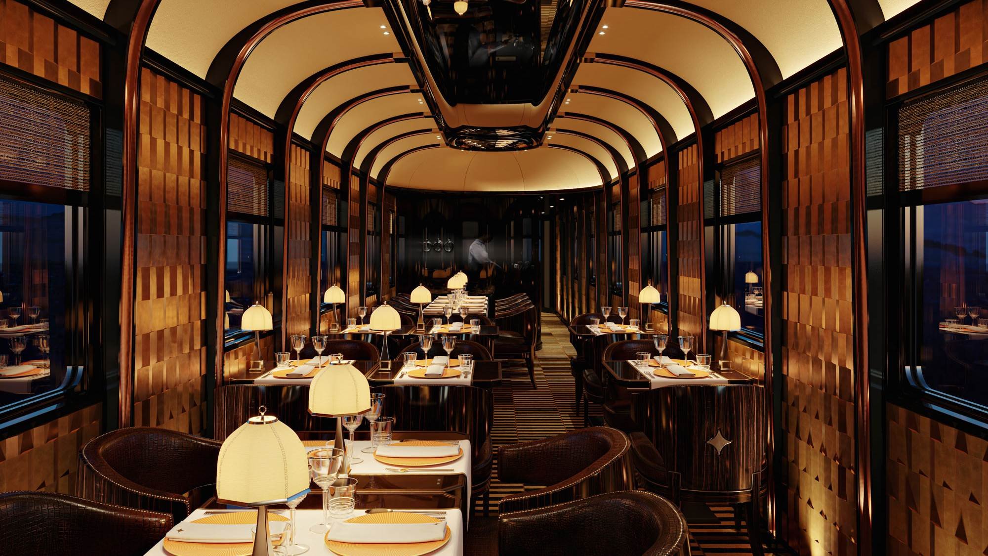 Interior do vagão-restaurante do Orient Express