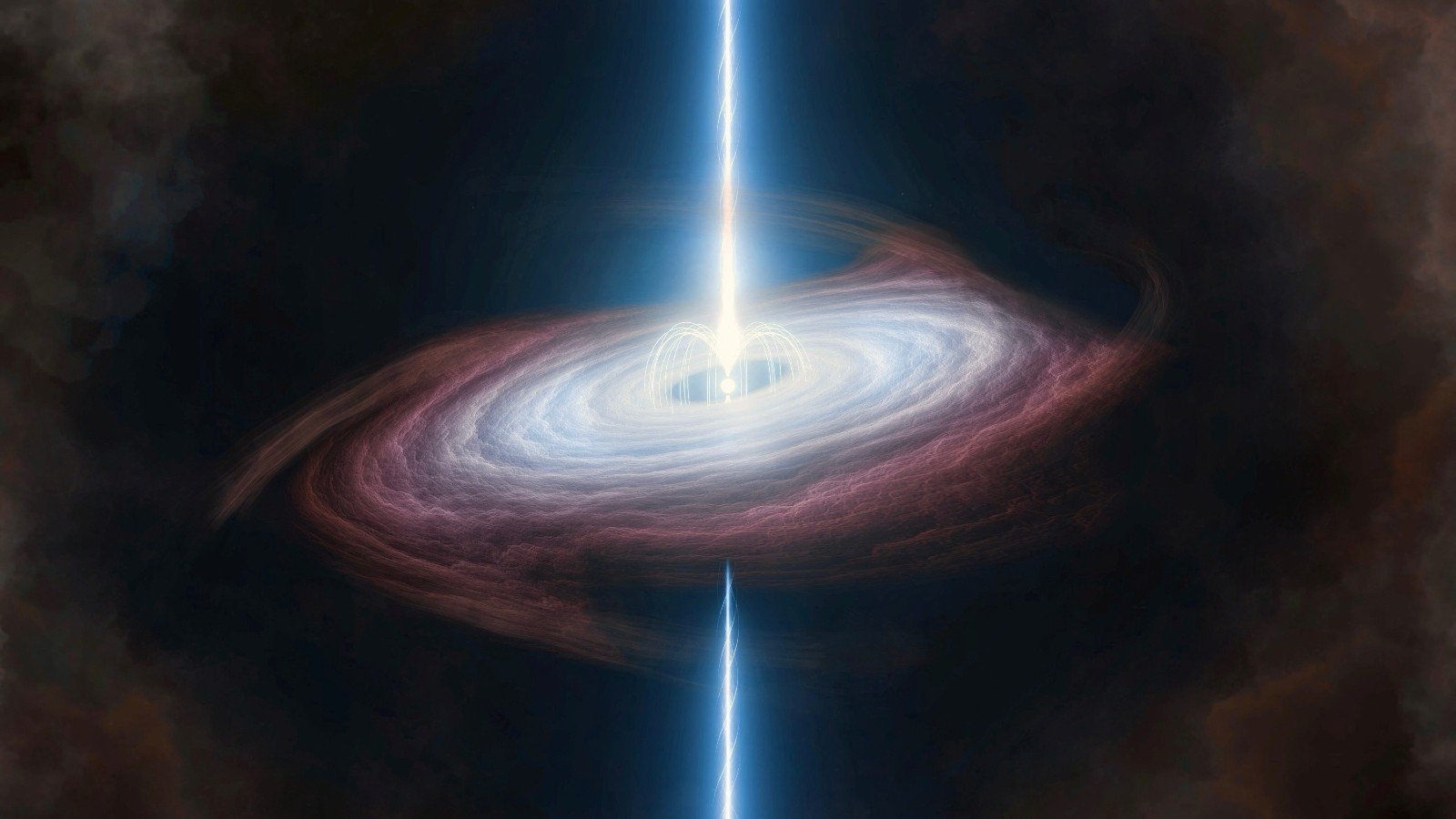 Concepção artística de um magnetar rodeado por um disco de acreção exibindo a precessão de Lense-Thirring (Crédito: Joseph Farah e Curtis McCully/Divulgação via Reuters)